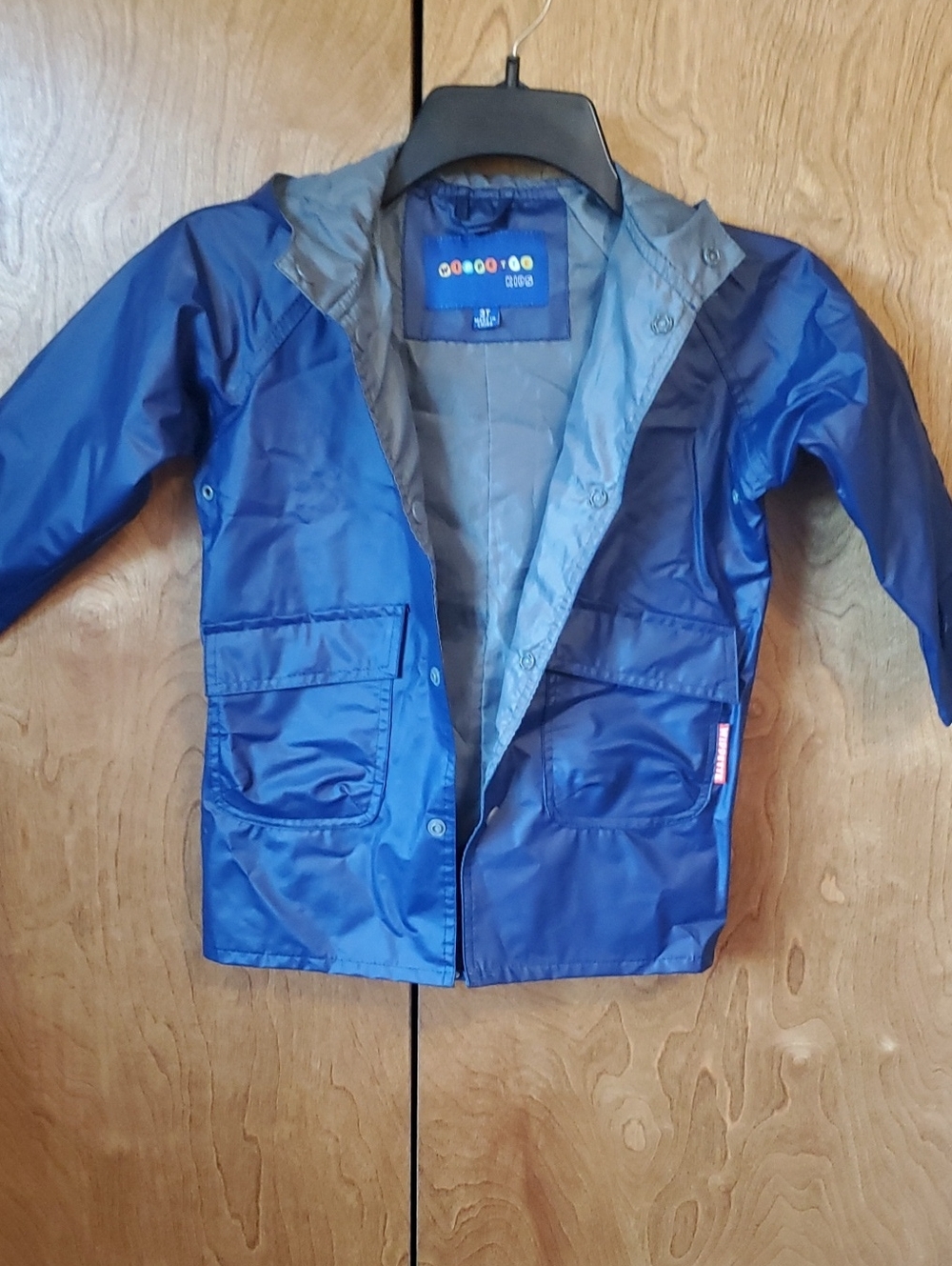 WIPPETTE EASY CARE SNAP FRONT POCKET VINYL BOYS SIZE 3T NAVY RAINCOAT
